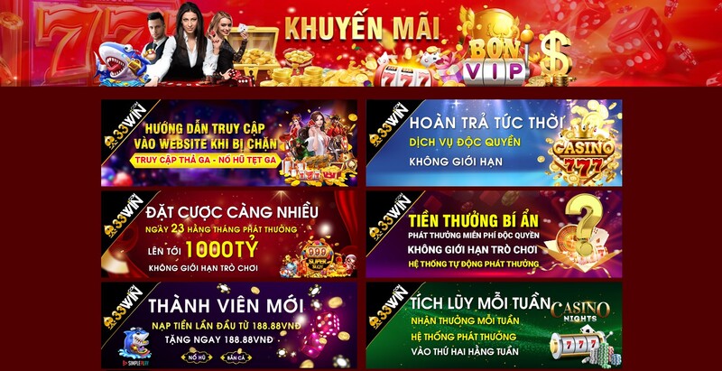 Các chương trình ưu đãi khuyến mãi 33win cực khủng hàng ngày